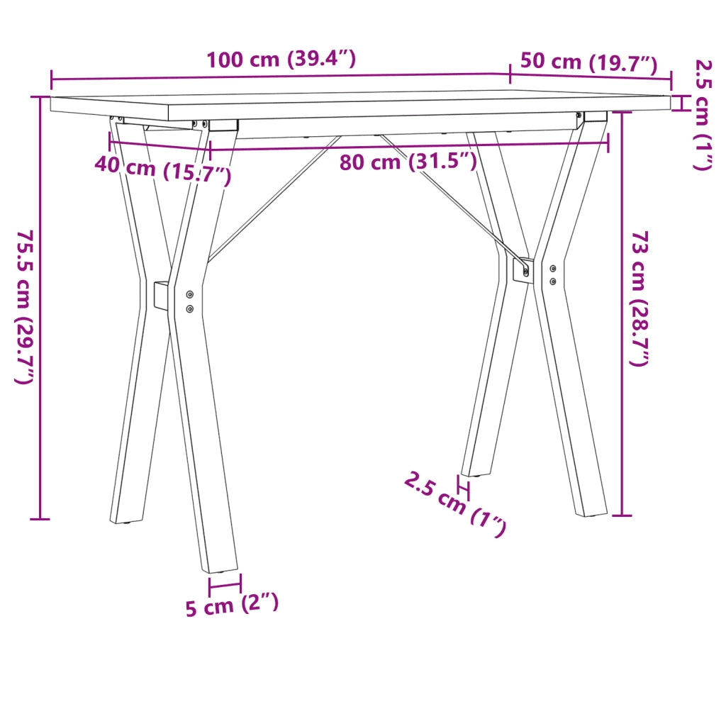 Tavolo da Pranzo Telaio a Y 100x50x75,5 cm Legno Pino e Acciaio 3282785