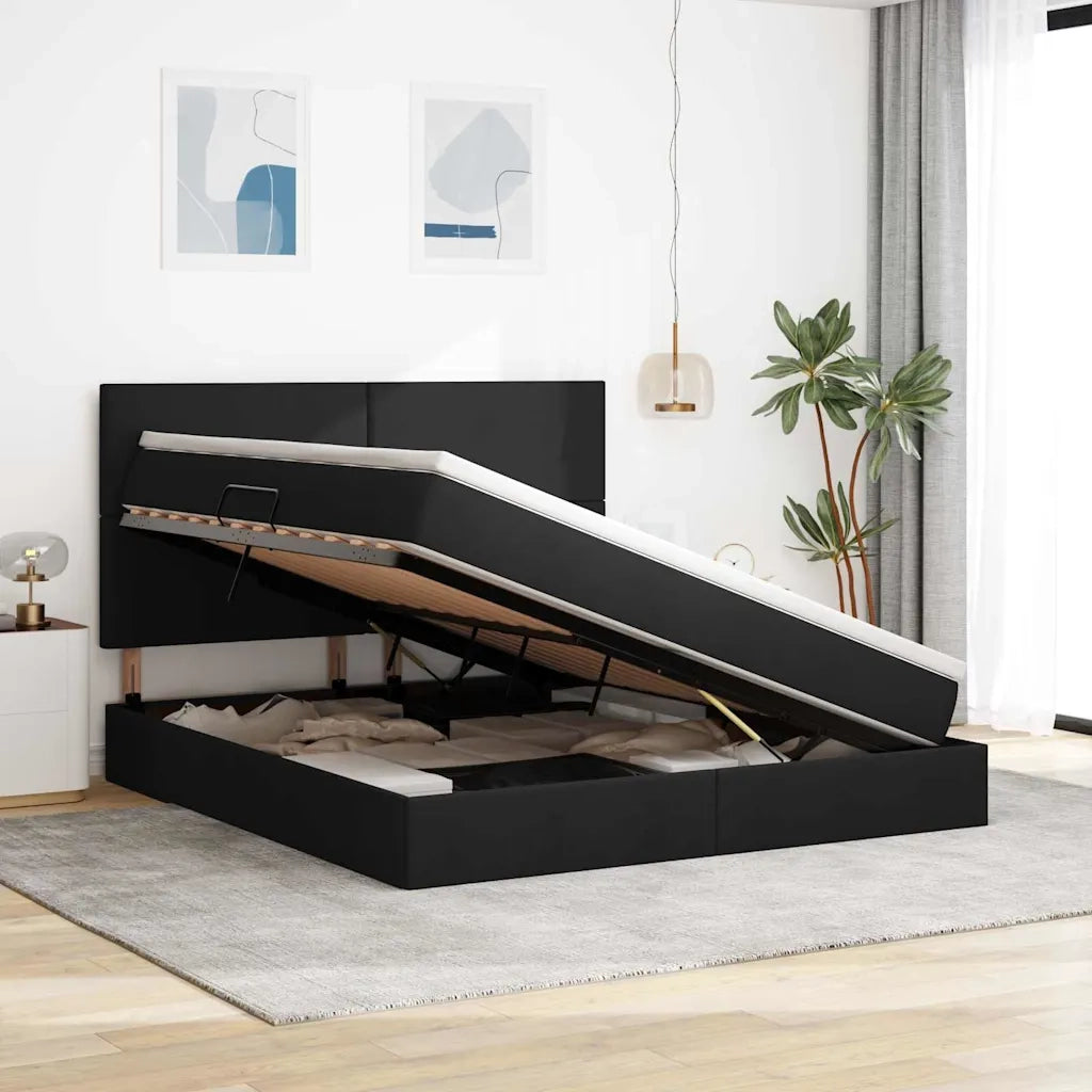 Letto con contenitore e LED Nero 180 x 200 cm Poliestere