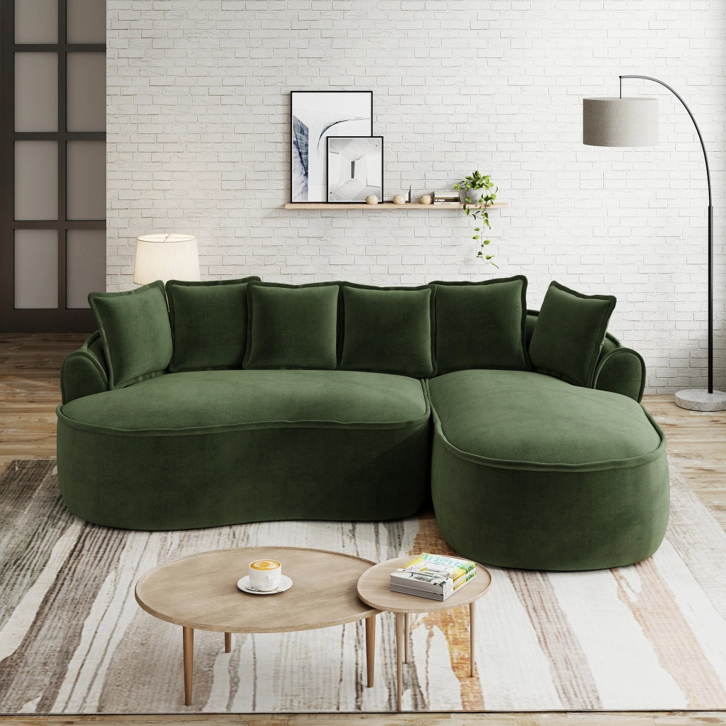 Canapé modulaire senza struttura con seduta extra profonda e cuscini in chenille per salotto verde