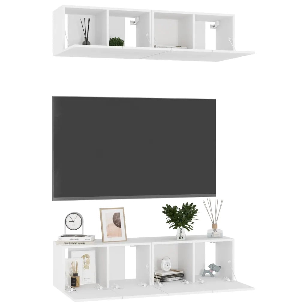 Mobili Porta TV 4 pz Bianchi 60x30x30 cm in Legno Multistrato 3074450