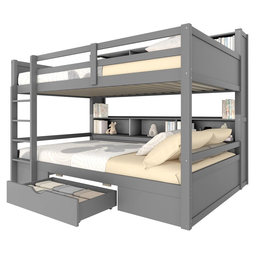 Letto a castello 90x200 cm con cassetto e vani contenitore, grigio
