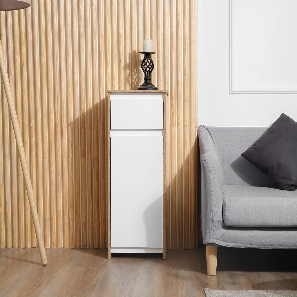 Armadio da bagno con cassetto e ripiano ¨C zephmum ¨C 32,6x30x90 cm bianco legno
