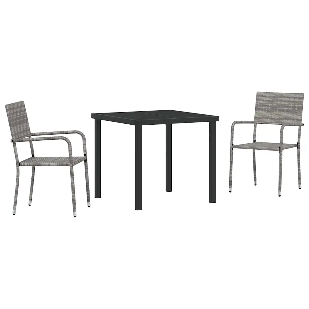 Set da Pranzo per Giardino con cuscino 3 pcs Grigio polyrattan