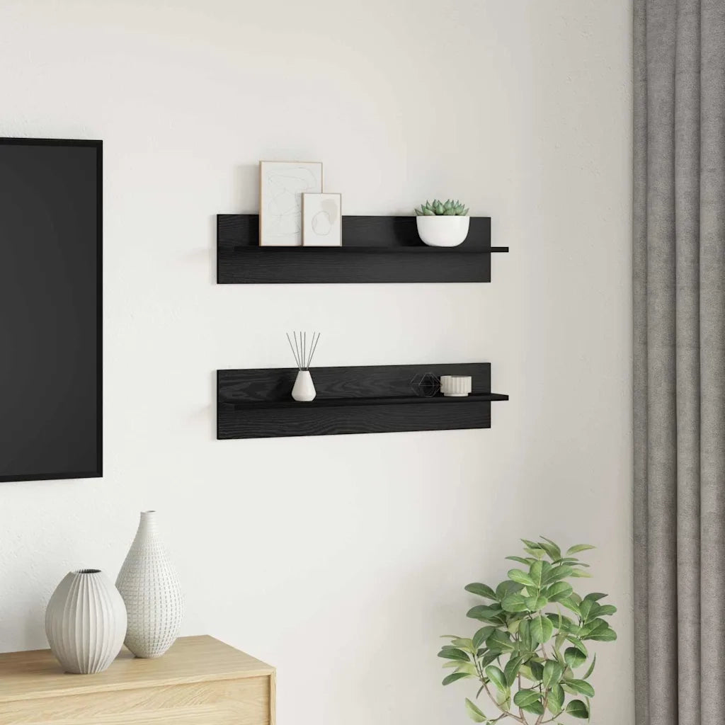 vidaXL Scaffali da parete 2 pcs Rovere nero 80 x 11.5 x 18 cm