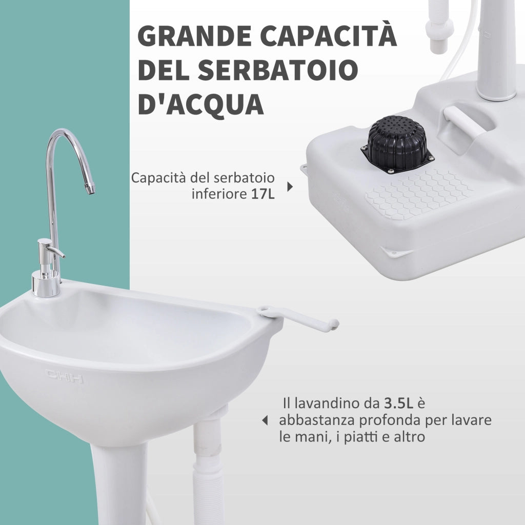 EasyComfort Lavabo Portatile da Campeggio con 2 Ruote, Serbatoio Acqua 17L e Serbatoio Sapone 2.5L, 51x33.5x103cm