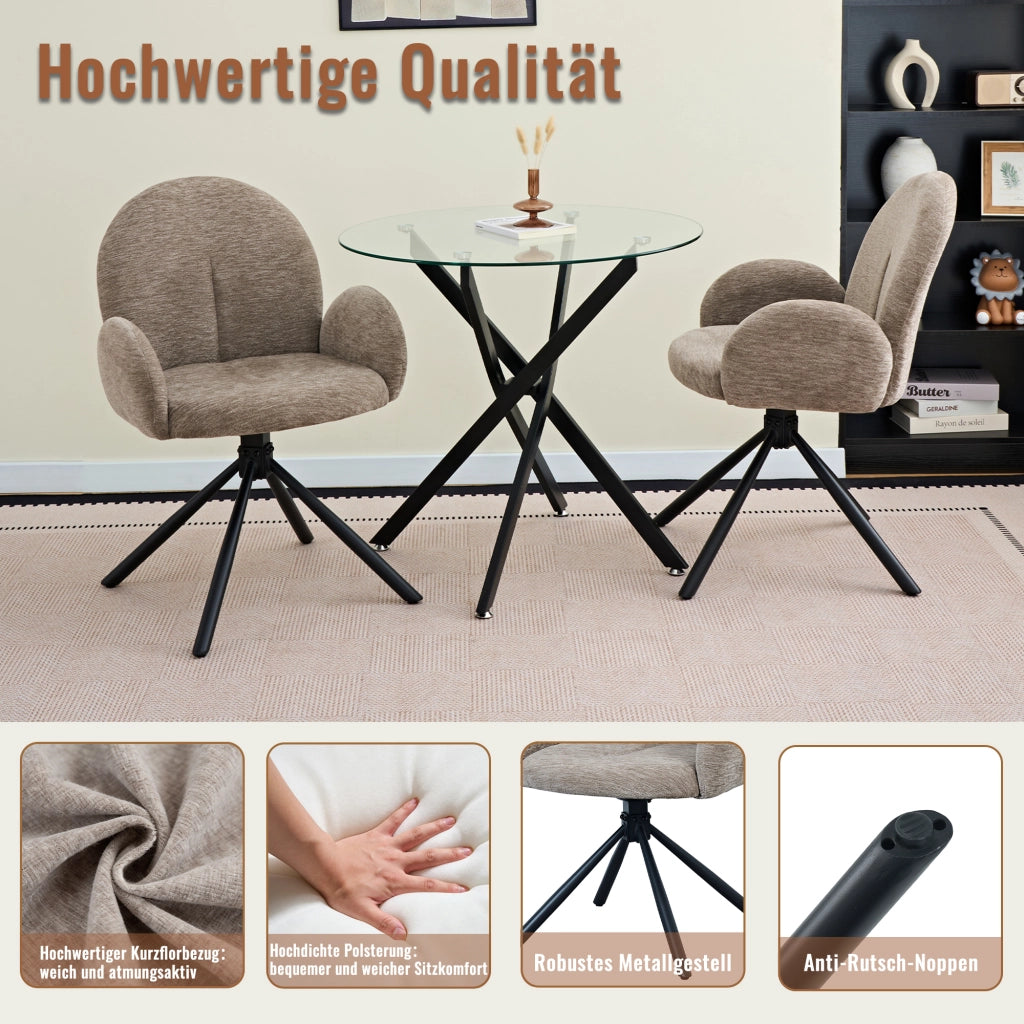 SEDIA Girevole da pranzo Set da 2 pezzi con braccioli Chenille Nero/Taupe