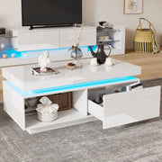 MOBILE TV con Tavolino Bianco Lucido LED Set 2 unità 181x38x38 cm e 100x50x40,3 cm