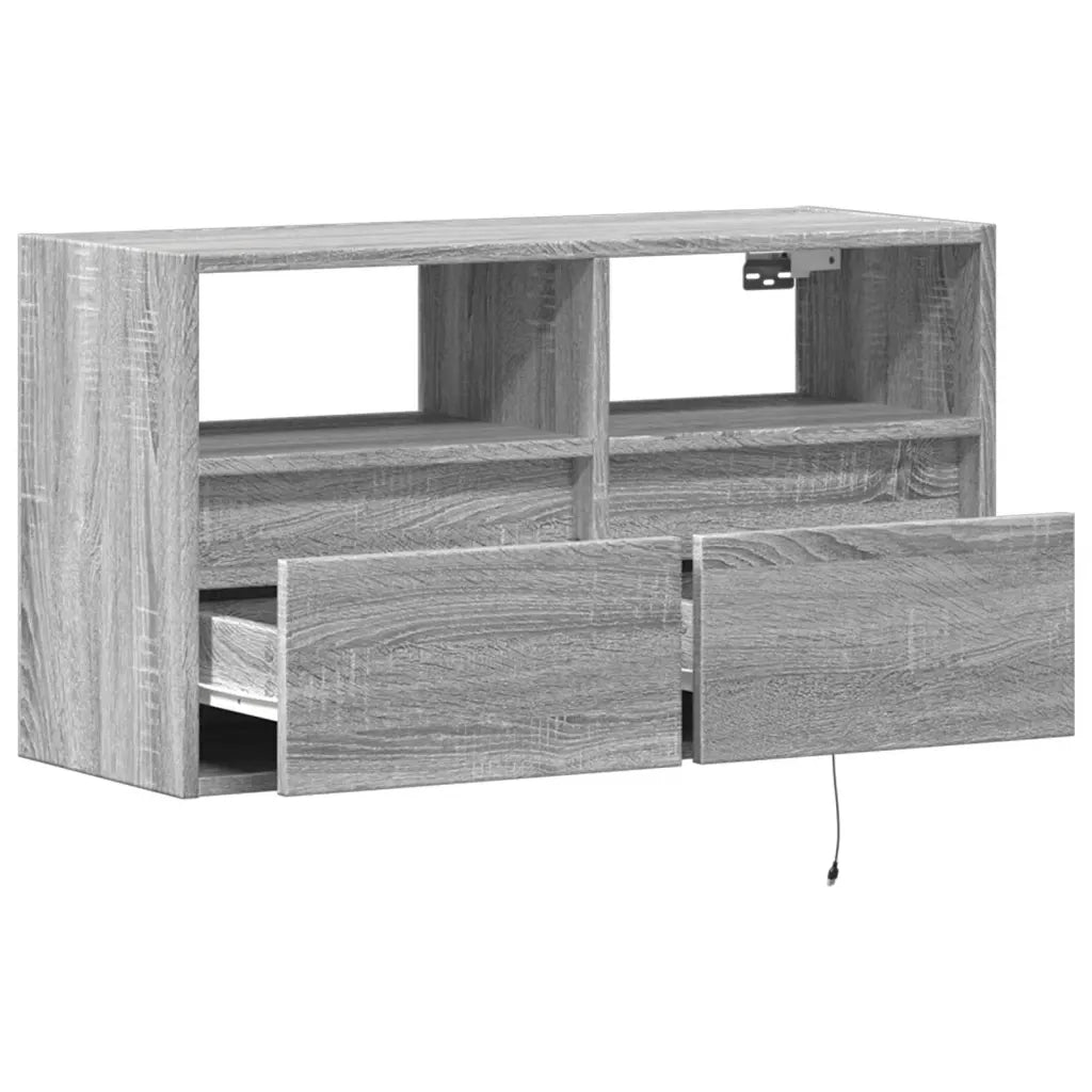 Mobile TV a Parete con Luci LED Grigio Sonoma 80x31x45 cm