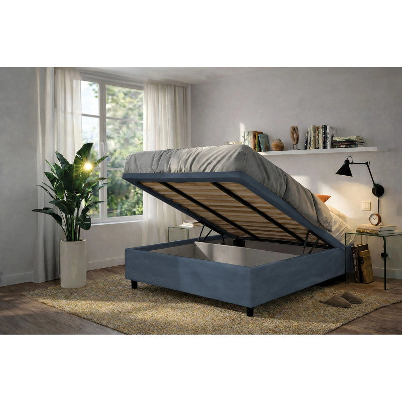 Letto imbottito Matrimoniale 160x190 cm BoxMax - Contenitore,Microfibra,Blu