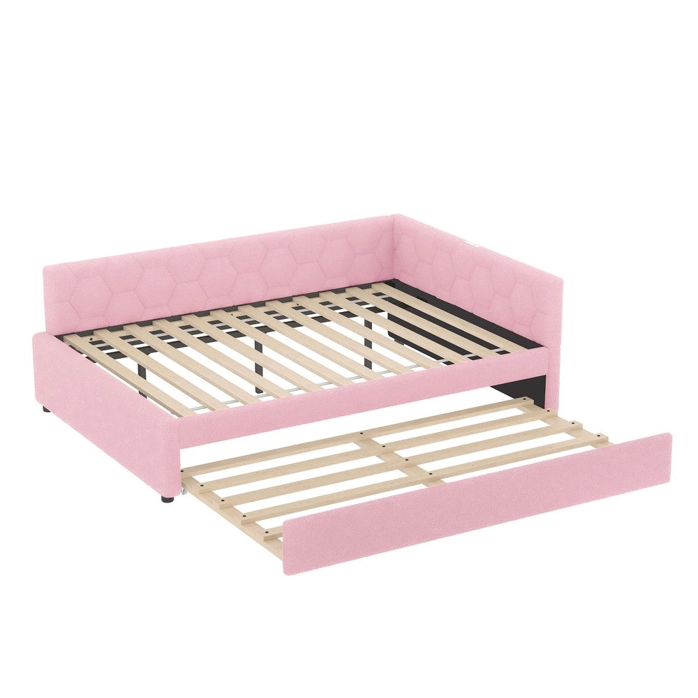 Letto Diurno con Rete a Doghe e Luce Notturna ¨C MINIMAL ¨C Rosa, Tessuto, 140x200