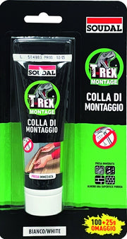 Soudal ADESIVO DI MONTAGGIO ''T-REX'' EFFETTO VENTOSA gr. 100+25 omaggio - Bianco 12.00 pz