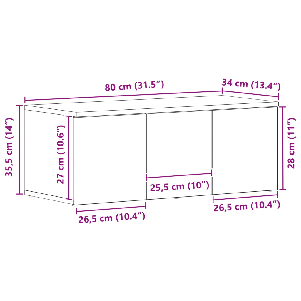 Mobile TV  Nero Rovere 80x34x30 cm in legno ingegnerizzato