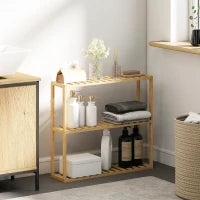 Scaffale da bagno in bambù regolabile, scaffale da bagno a 3 livelli, 60 x 15 x 54 cm, effetto legno naturale