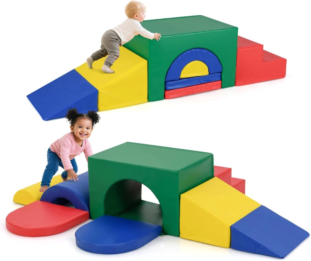 Set di 7 Blocchi da Arrampicata e Strisciamento per Bambini da 1 Anno in Su, Set di Costruzioni in Schiuma da Interno per Bambini a Arrampicarsi, Strisciare e Scivolare (Rosso)