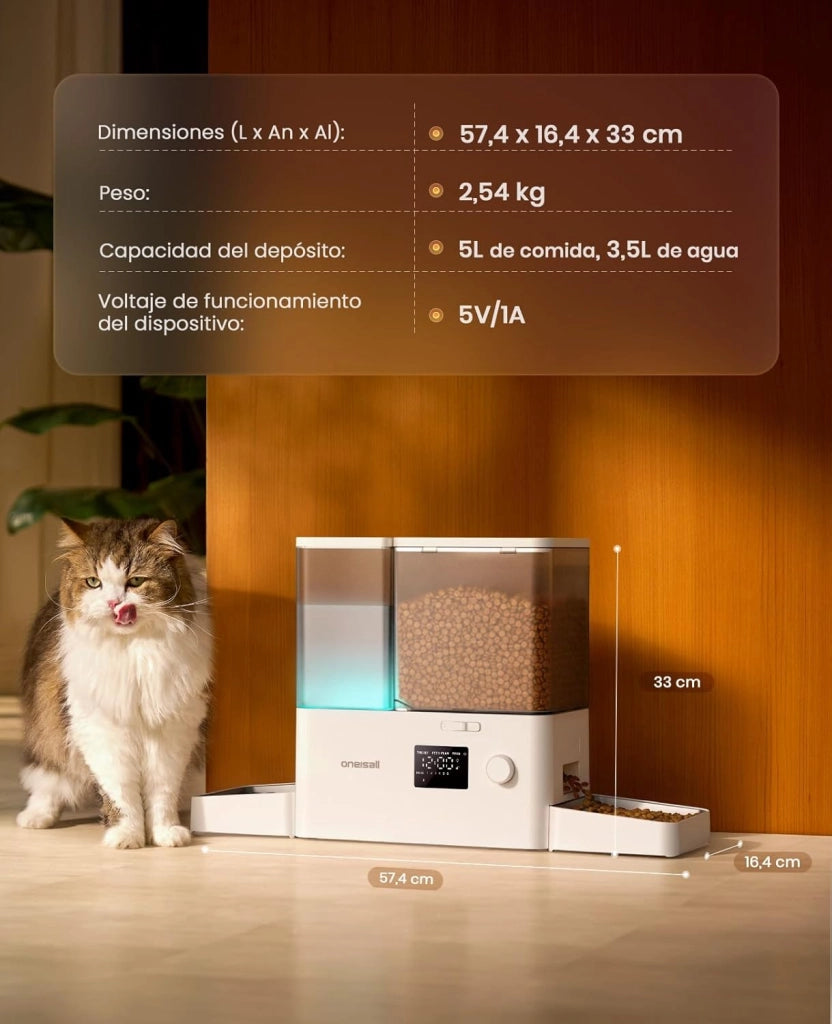 Distributore automatico per gatti e acqua, 36 tazze/8,5L, 2 in 1, per cibo pulito e acqua fresca, grande capacità, 5 l, dispenser di cibo per gatti e fontana a gravità da 3,5L per animali