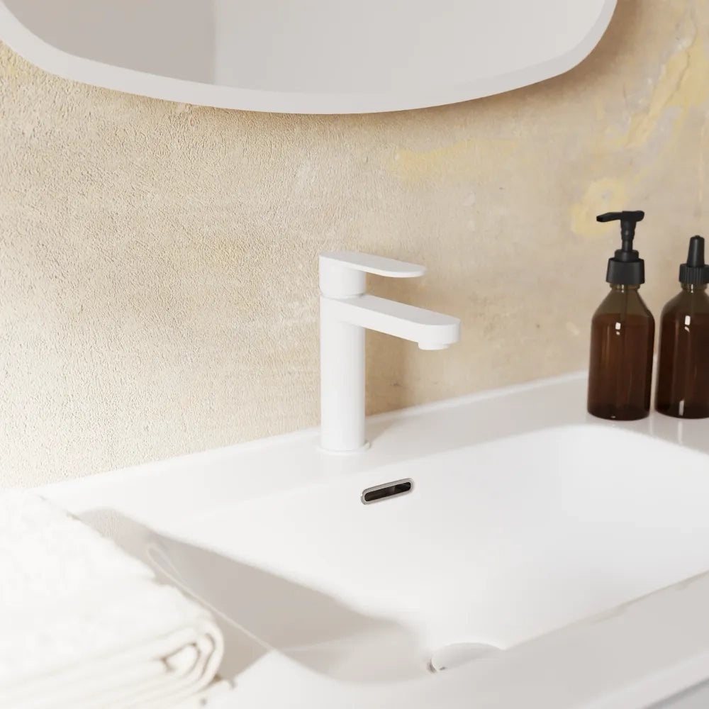 Set miscelatori lavabo 16cm bidet miscelatore doccia con deviatore bianco opaco | Margot
