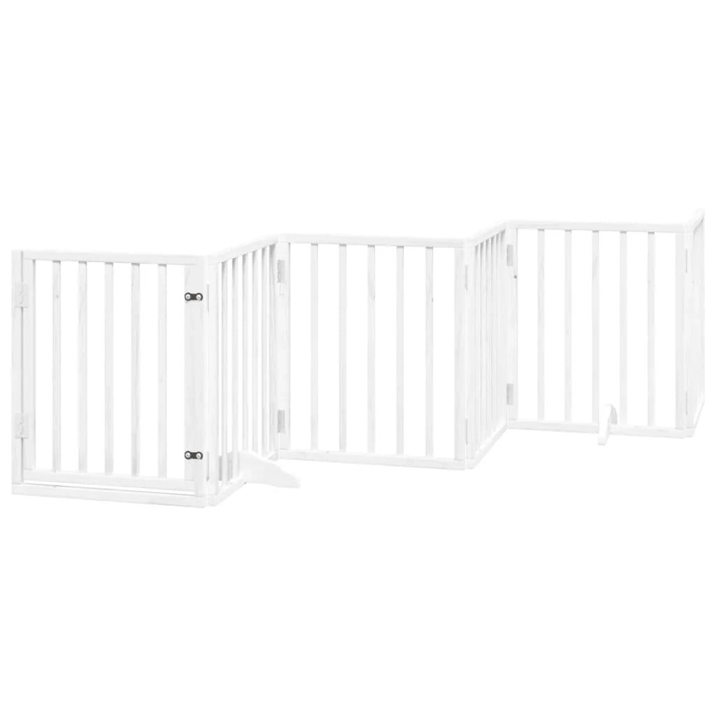Cancelletto di sicurezza per cani porta pieghevole 9 pannelli legno di pioppo bianco 02_0023290