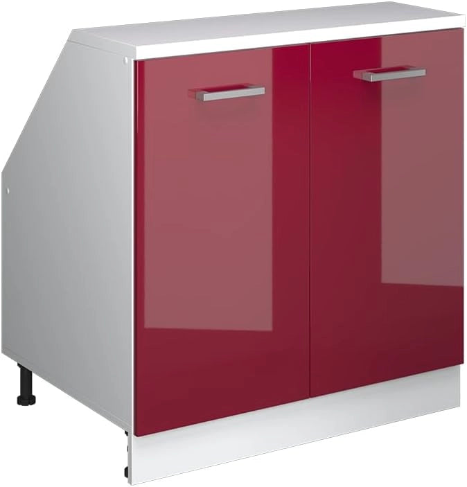 Mobile sottotetto Rion, Rosso lucido, 80 x 81.6 cm con 2 porte, carcassa 60 cm profondità, adatto per il salvaspazio sotto tetti spioventi