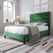 Letto imbottito 90x200 cm con rete a doghe e materasso H3; velluto verde scuro