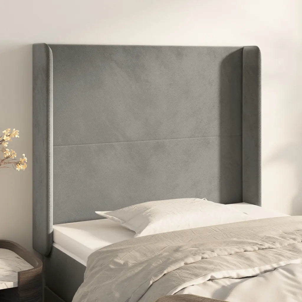Testiera | Testata ad Orecchio Grigio Chiaro 93x16x118/128 cm in Velluto