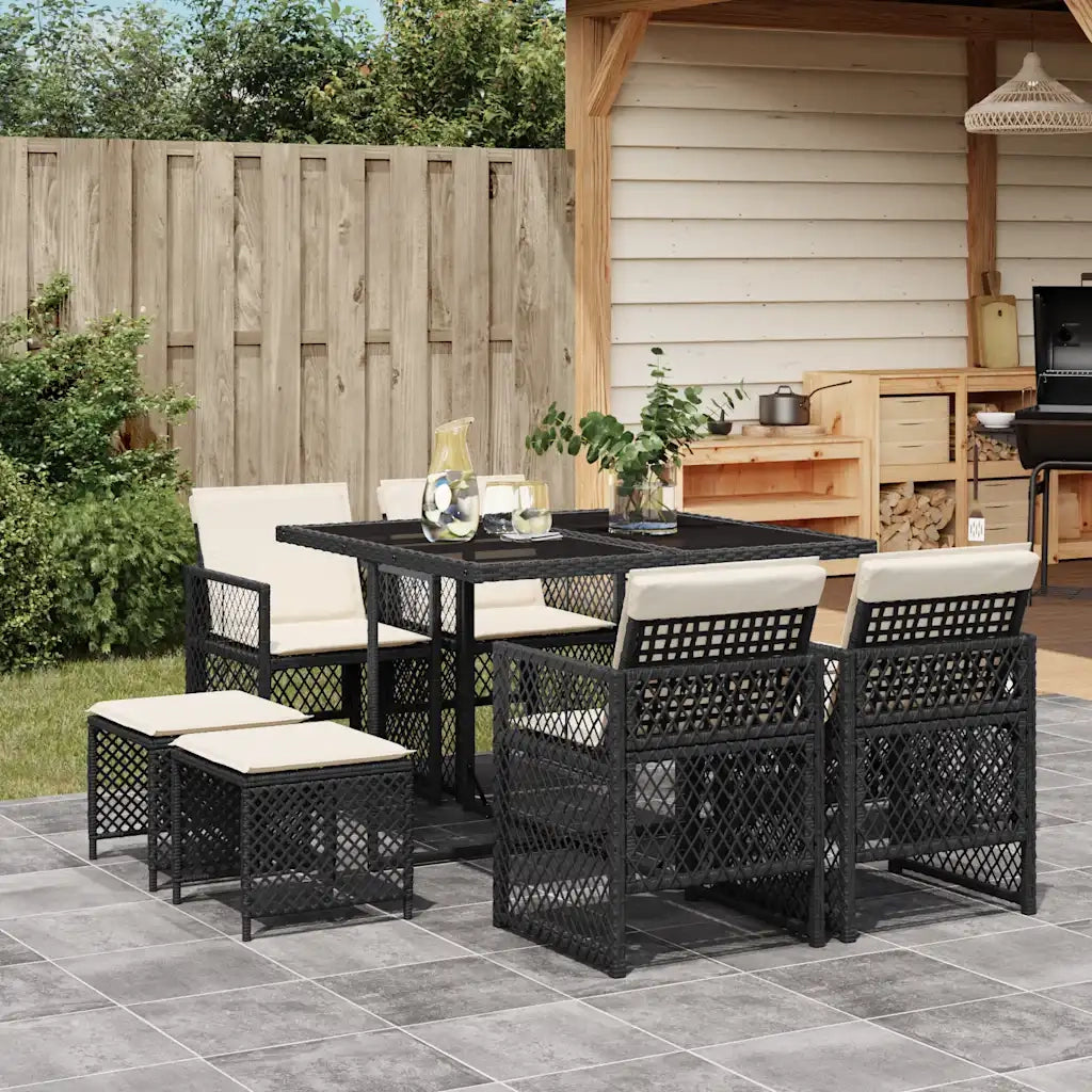 Set da Pranzo da Giardino 9 pz | Set Salotto da Giardino con Cuscini Nero in Polyrattan