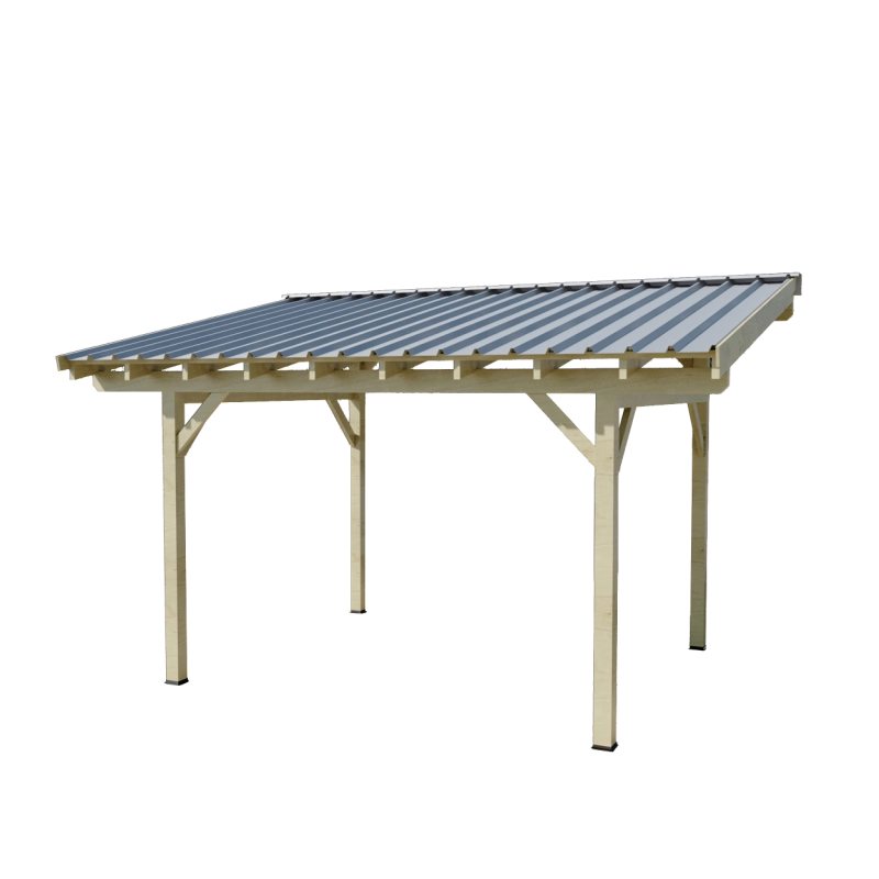 Tettoia posto auto in legno 325x500 cm – Pendenza singola – Carport con copertura acciaio zincato – Legno lamellare – AV3350BA Foresta