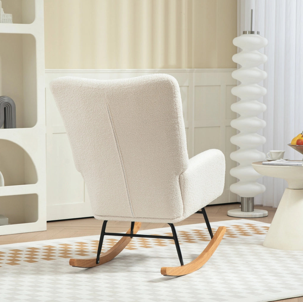 Poltrona a dondolo 70x94x100 cm crema， tessuto peluche， braccioli