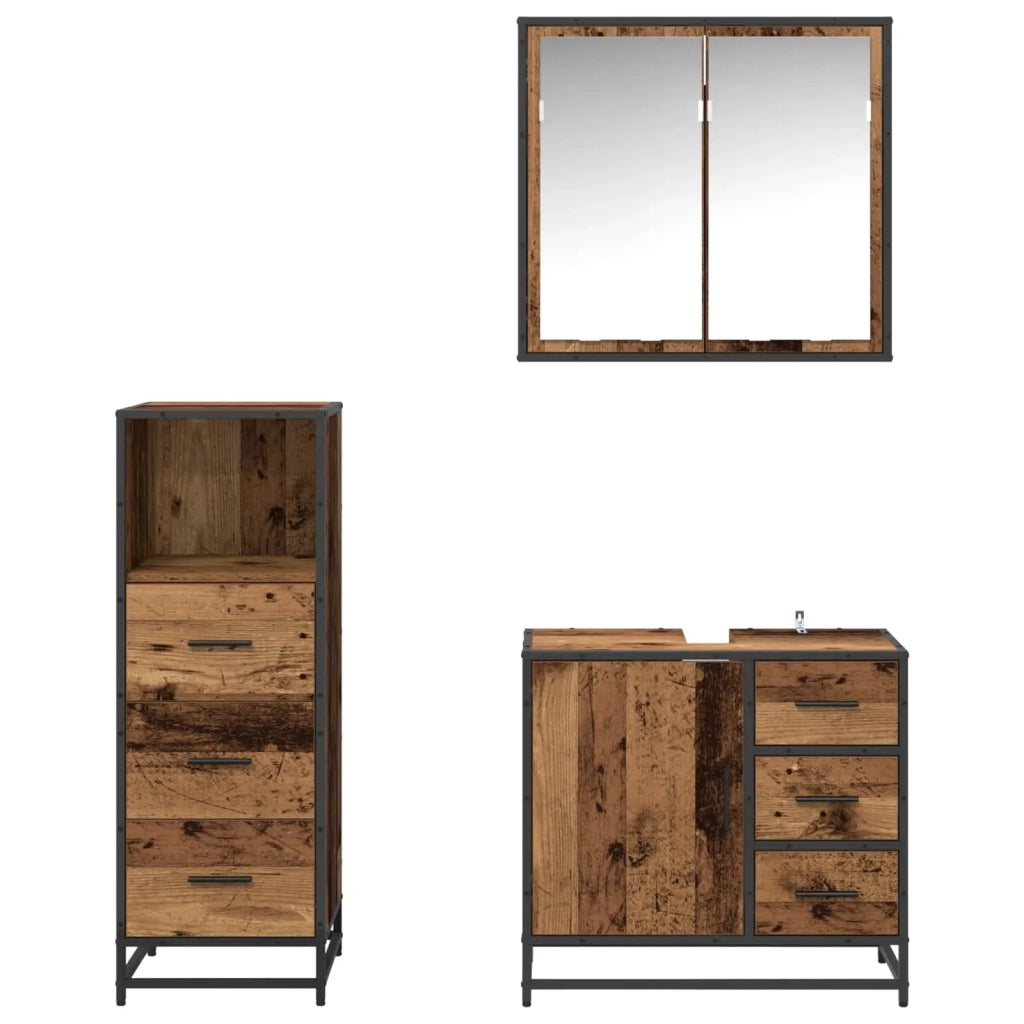 Set di mobili per il Bagno | Armadio da bagno con cassetto 3 pz Legno vecchio