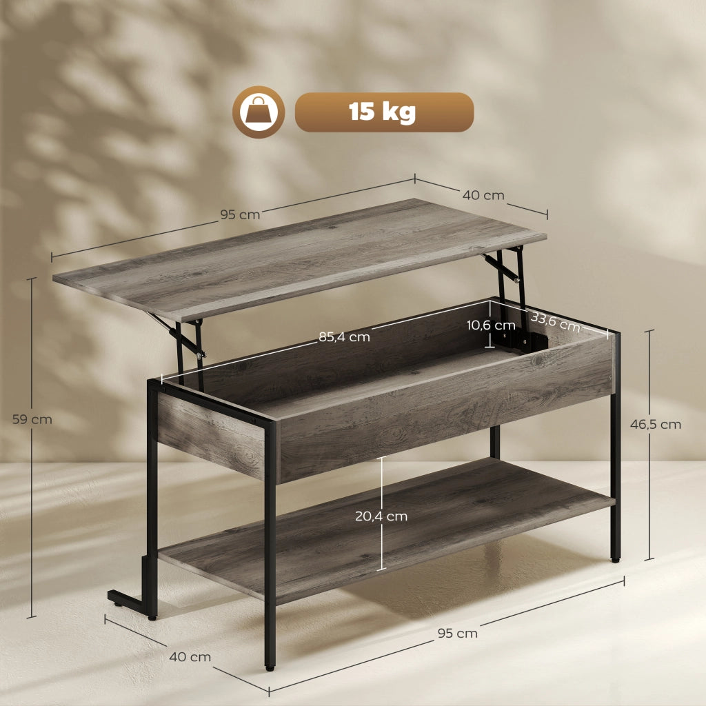 Tavolino da caff¨¨ con piano sollevabile e ripiano aperto ¨C Zephmum ¨C Grigio 95x40x59 cm