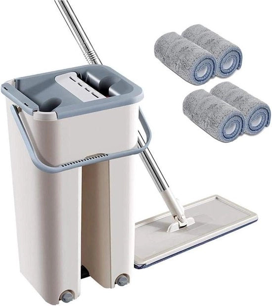 Set di asciugamano e spazzolino 2 in 1 riciclabile | testa di spazzolino microfibra piatta a mano | 360° spazzolino per pulizia umida e asciugatura | manico telescopico in acciaio | EA