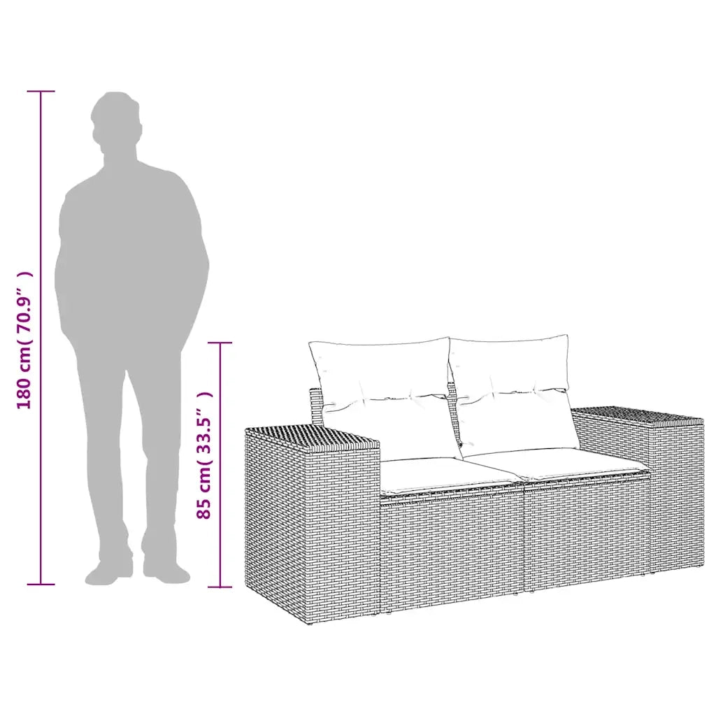 Divano da Giardino con Cuscini a 2 Posti Nero in Polyrattan 366019