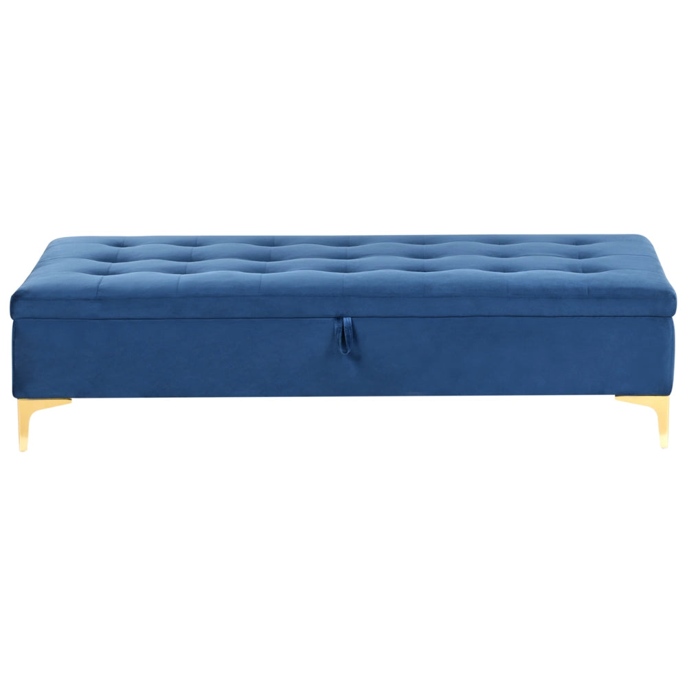 Poggiapiedi rettangolare con contenitore in velluto azzurro gambe dorate
