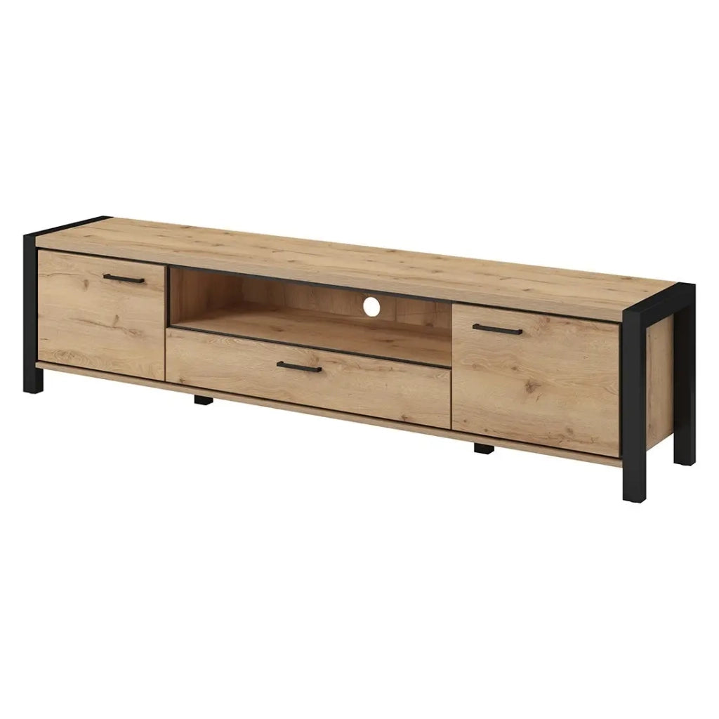Mobile TV XL 210cm collezione TIVORA. Colore quercia e nero. 2 porte e 1 cassetto.