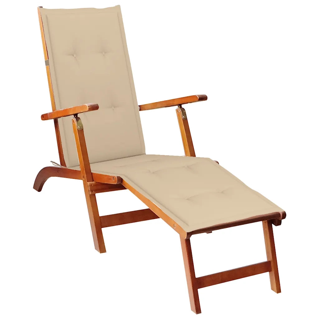 Sdraio da Esterni con Poggiapiedi e Cuscino Massello di Acacia cod mxl 74978