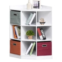 Mobile di Archiviazione d'Angolo per Bambini con 9 Nicchie e 3 Cestini, MDF, Bianco