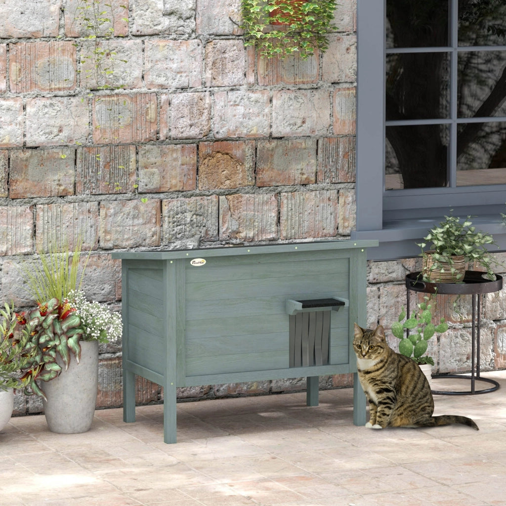 Cuccia per gatti rialzata da esterno in legno con tetto apribile isolata ¨C Xylo ¨C 85x50x68,5 cm grigio scuro e nero