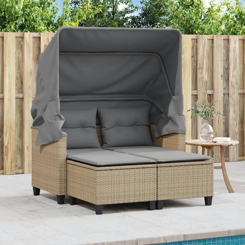 Divano Giardino 2 Posti Baldacchino e Sgabelli Beige Polyrattancod mxl 89588