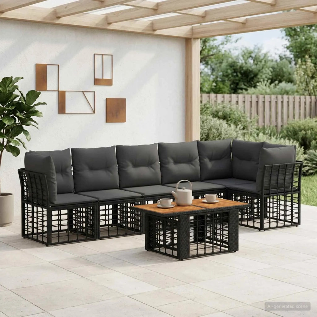Set Divano da Giardino 7 pz Nero e Grigio scuro polyrattan 3437865