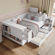 LETTO Daybed 140x200 cm con cassetto, contenitori e comodino in MDF Bianco
