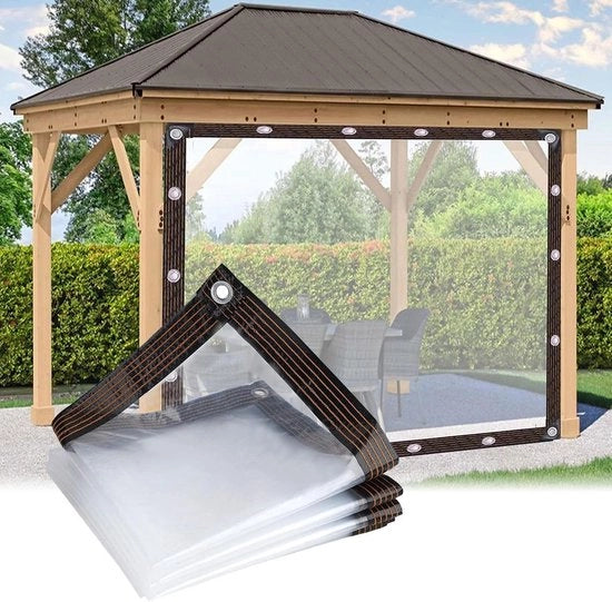 Dekzeil trasparente acqua resistente 2 x 3 m con anelli - ricovero cani - PVC resistente all'usura - protezione da pioggia - ripiegabile - tenda trasparente