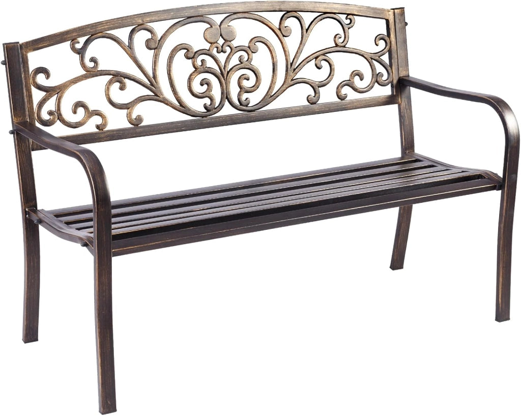 Panchina in Ferro da Giardino a 2 Posti, Panca con Schienale Belle e Braccioli, Panchina Vintage a Doppio Posto per Balcone, Terrazza, 127 x 60 x 82 cm, Bronzo