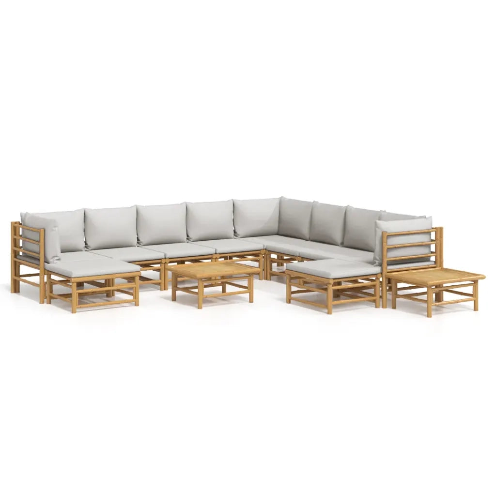 Set Salotto da Giardino 12pz con Cuscini Grigio Chiaro Bambù 3155099