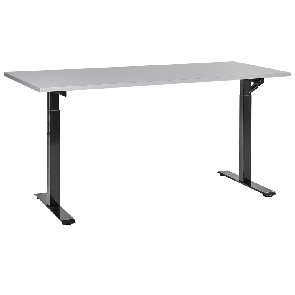 Scrivania regolabile manualmente in altezza Piano del tavolo legno nero Telaio in acciaio grigio 120 x 72 cm Piedi quadrati Design moderno Ufficio