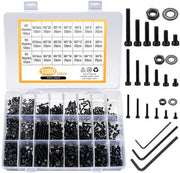 Set di viti Inbus - Assortimento M2 M3 M4 - 1080 pezzi - Acciaio trattato e anodizzato - Nero - Viti e anelli - Adatto per diversi lavori di fai da te
