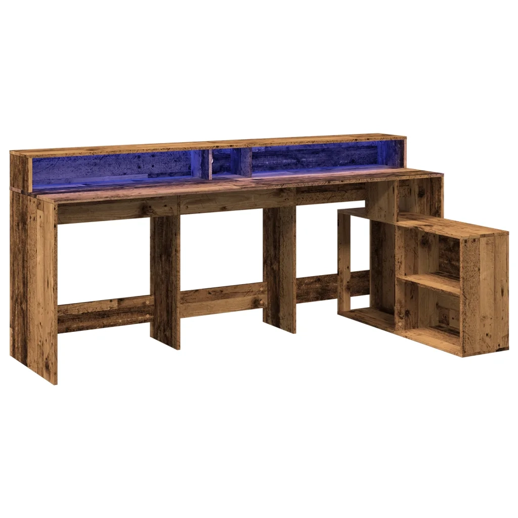 vidaXL Scrivania con Luci LED Legno Antico 200x104x91 cm in Truciolato