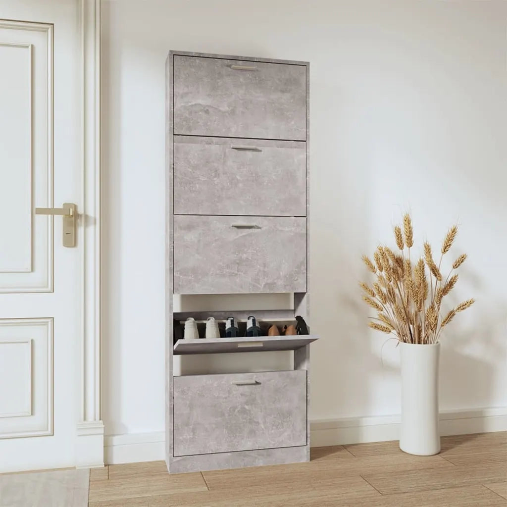 Scarpiera-Scaffale per scarpe Grigio Cemento 59x17x169 cm in Legno Multistrato