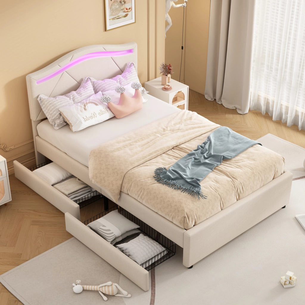 letto imbottito lino beige 90 x 200 cm
