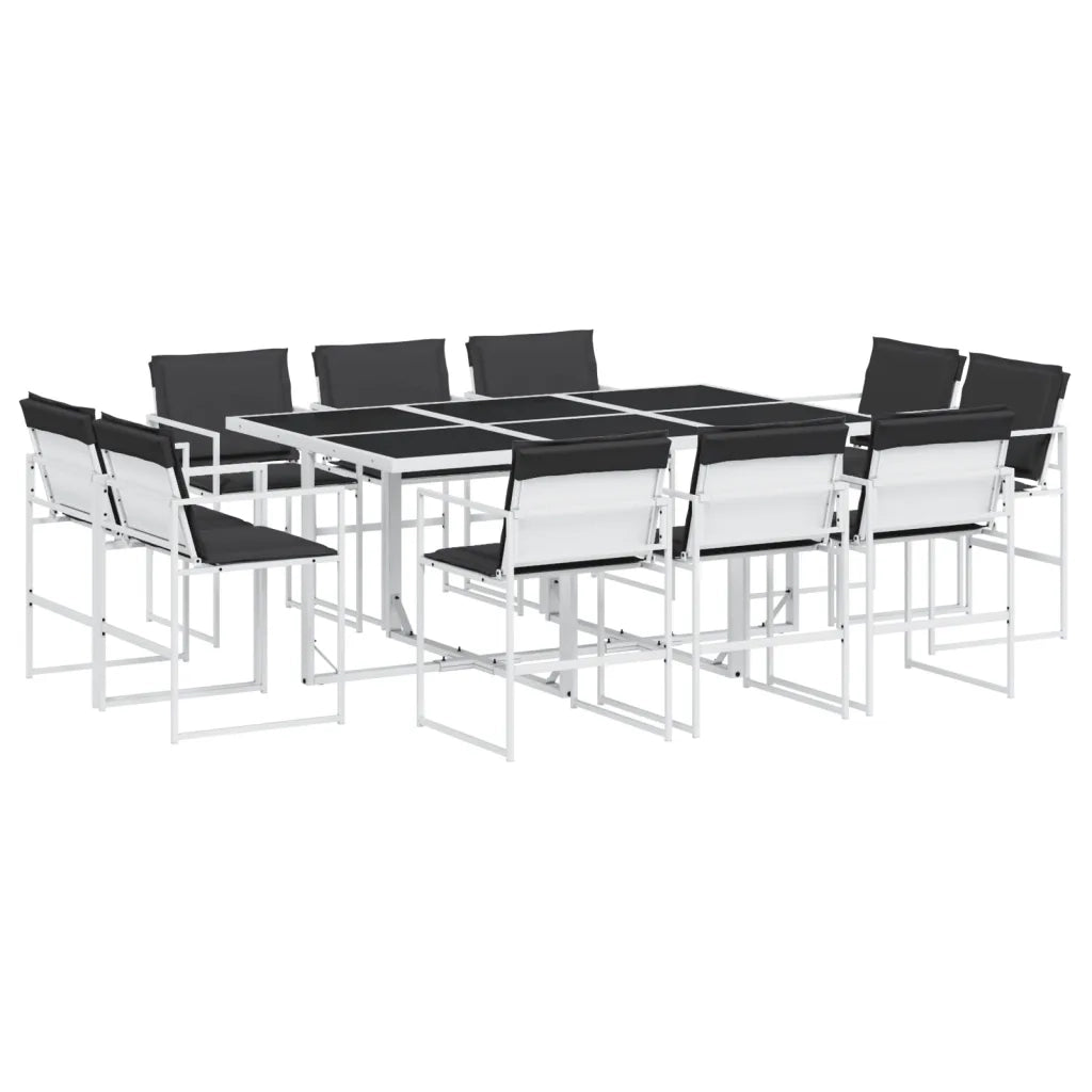 Set da Pranzo da Giardino 11 pz con Cuscini Bianco in Textilene