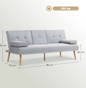 Schlafsofa 3-Sitzer aus Leinen, Hellgrau, 181x77x72 cm, multifunktional und bequem