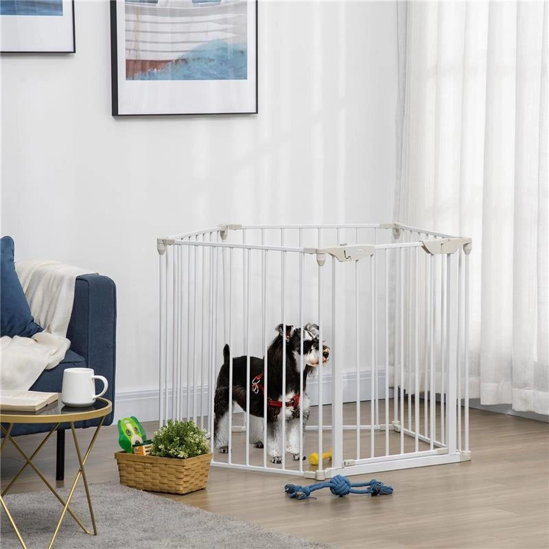 CANCELLINO PER CANI REGOLABILE E PIEGHEVOLE CON CHIUSURA AUTOMATICA E BLOCCO, 300X74.5 CM, BIANCO